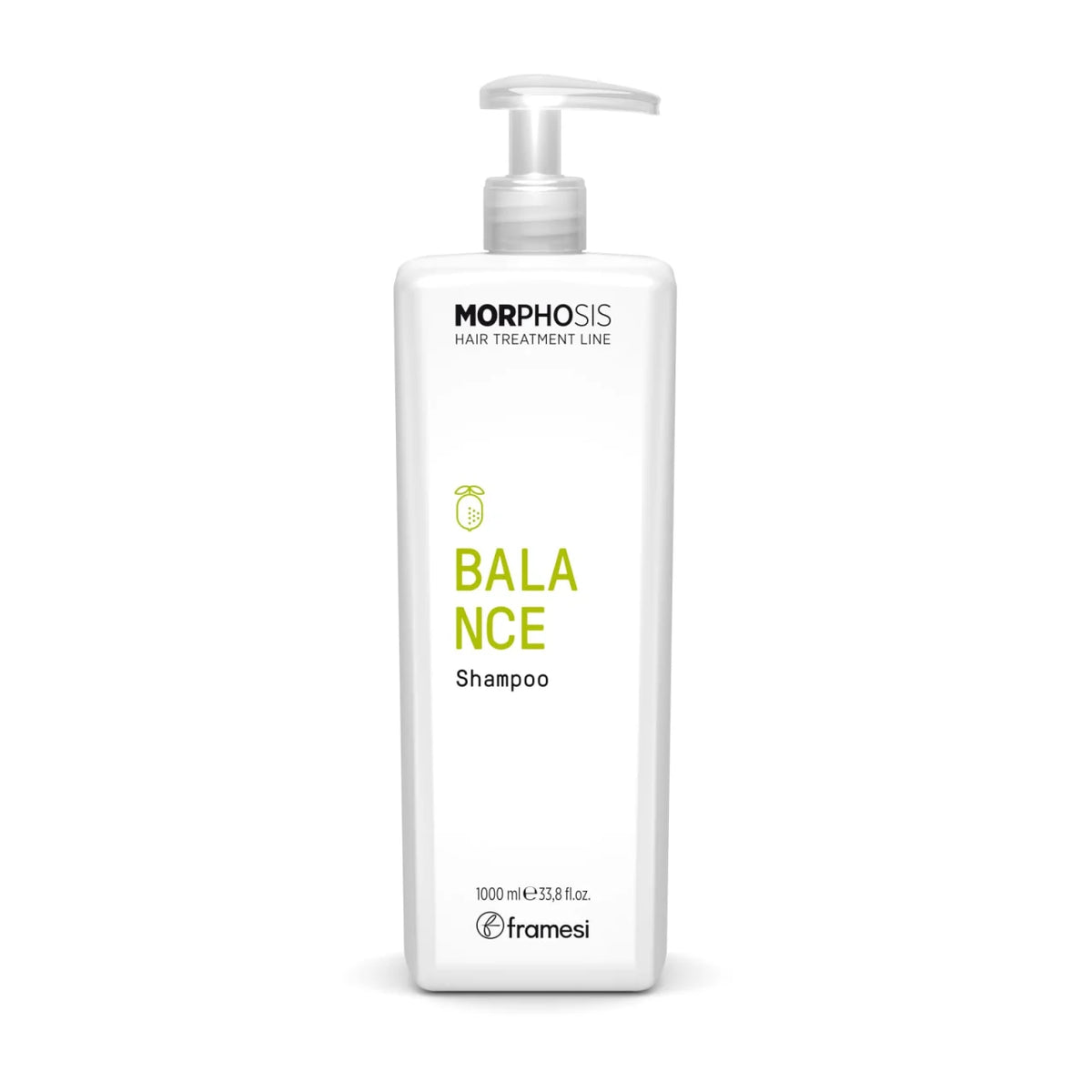 Framesi Morphosis Balance Shampoo 1000ml cu pompa – sampon antisebum pentru par gras. Cu Zinc-PCA, extract lamaie, menta si arbore de ceai. Regleaza sebumul. Italia.