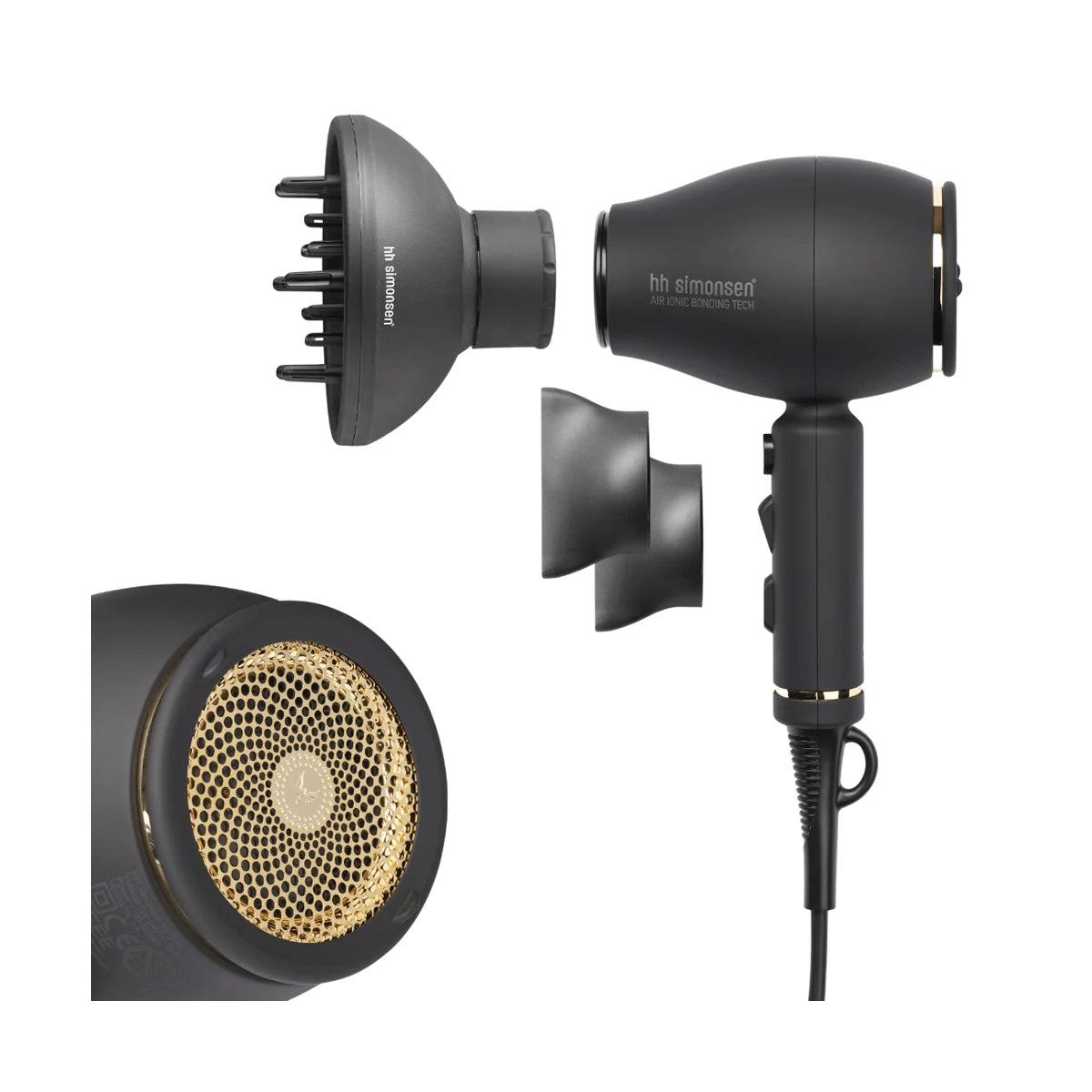 HH Simonsen XS Dryer Uscător de Păr Negru 2000W cu Difuzor și Duze