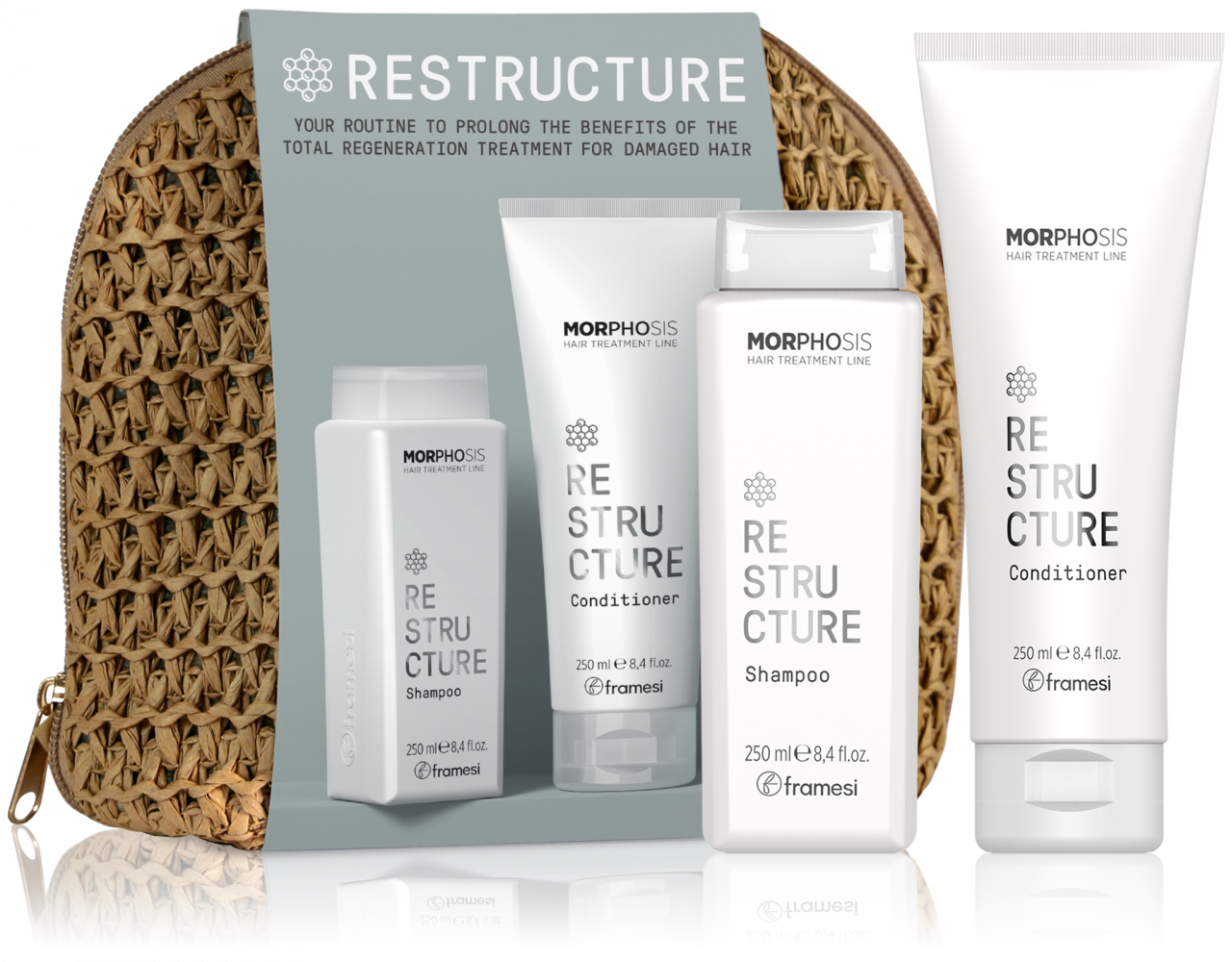 KIT RESTRUCTURE SAMPON + BALSAM - RAFFIA BAG - 250ML