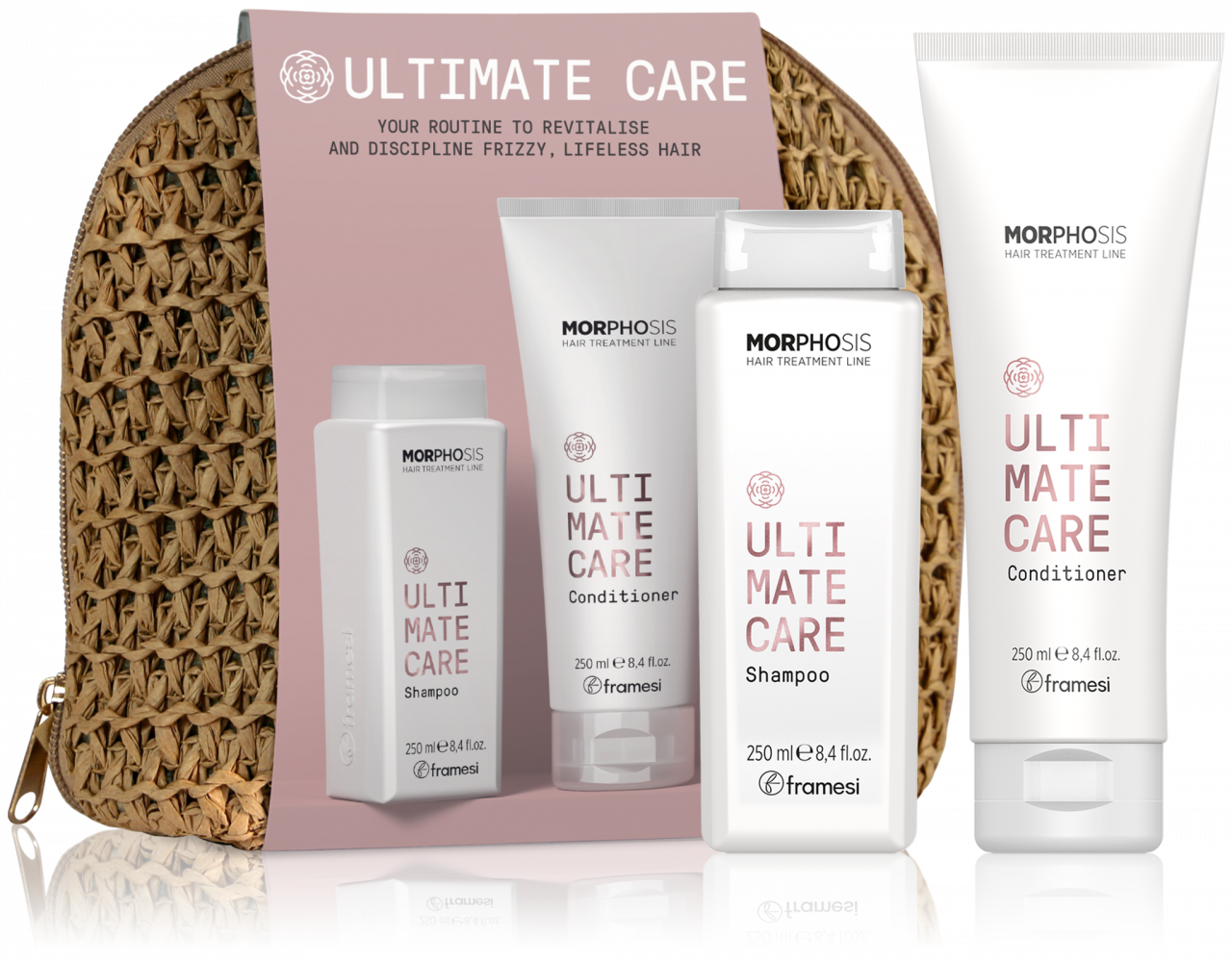 KIT ULTIMATE CARE - SAMPON + BALSAM - RAFFIA BAG - 250ML