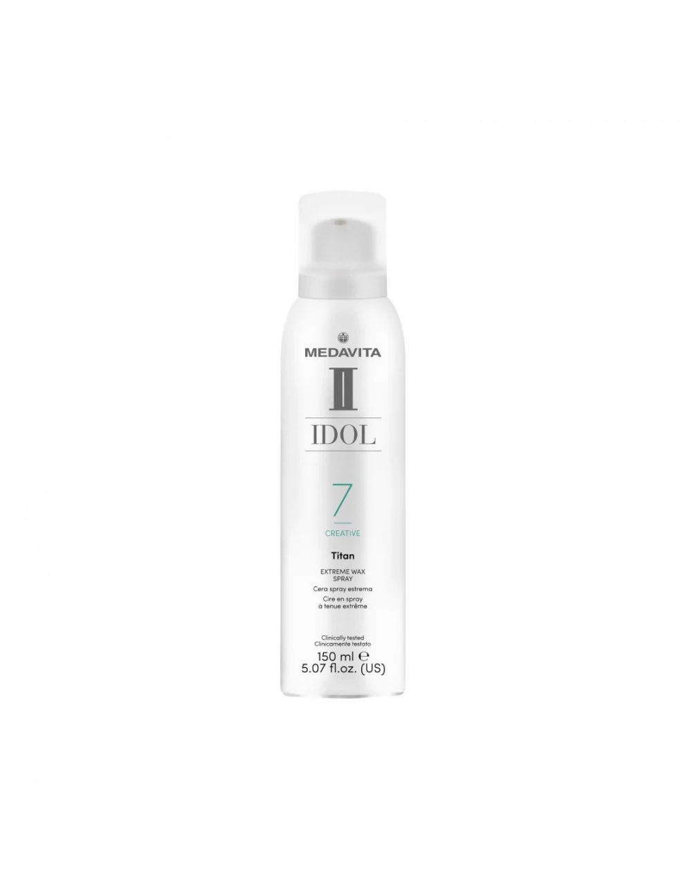 Medavita IDOL Creative Titan Extreme Wax Spray 150ml – fixare extrema, textura mat definita. Spray ceara styling par barbati si femei. Testat Clinic.