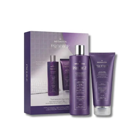 Medavita Prodige Duo Luxury Kit – Sampon 400ml + Masca 200ml, Plumping Treatment. Lifesaver Lipozomi, Cyperus, Sacha Inchi. Umplere si reparare par deteriorat.