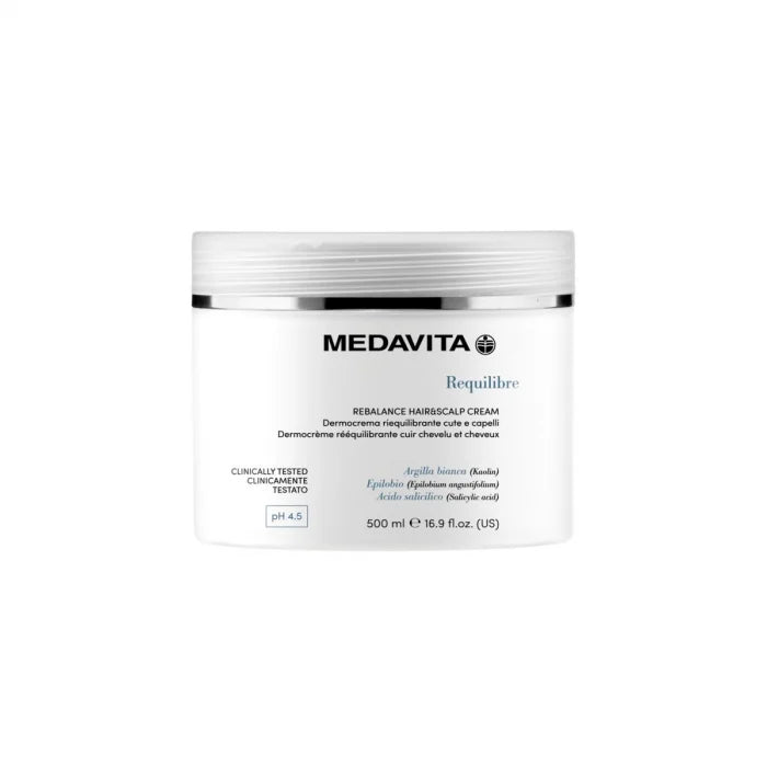 Medavita Requilibre Rebalance Hair Scalp Cream 500ml pH 4.5 – Kaolin, Epilobium angustifolium, Acid Salicilic. Clinically Tested. Echilibrare scalp si par gras.
