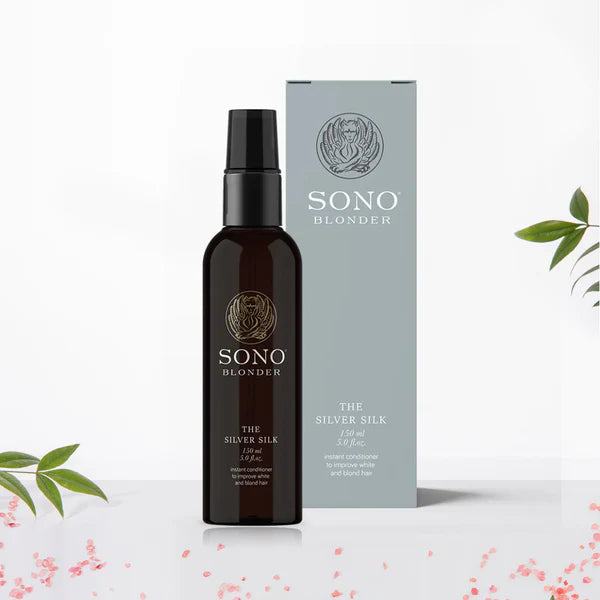 Sono Blonder The Silver Silk Leave-in 150ml cu cutie gri premium – masca cu pigment rece pentru par blond si decolorat. Neutralizeaza galbenul, descurca si hidrateaza.