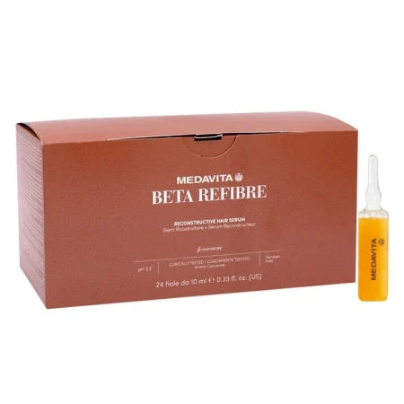 Medavita Beta-Refibre Cutie 24 Fiole Ser Reconstructiv Par 10ml – Beta-Caroten, Amino Concentre, Clinically Tested. Repara si revitalizeaza fibra capilara.