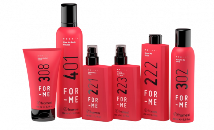 Framesi For-Me gama curl – 308 Curl Cream, 401 Body Mousse, 221, 223, 222 Gloss si 302 Freeze Spray pentru bucle definite, volum si stralucire. Par cret si ondulat.
