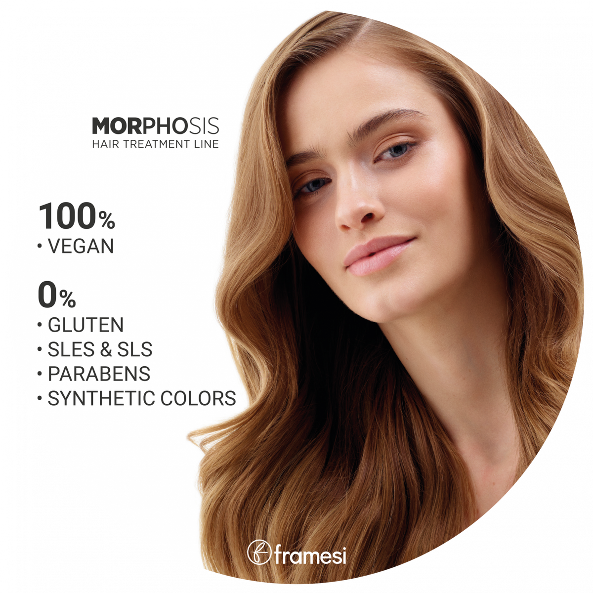 Framesi Morphosis Repair – 100% vegan, fara gluten, SLES, SLS, parabeni si coloranti sintetici. Formula pura pentru par deteriorat, tratat chimic si sensibil. Made in Italy.
