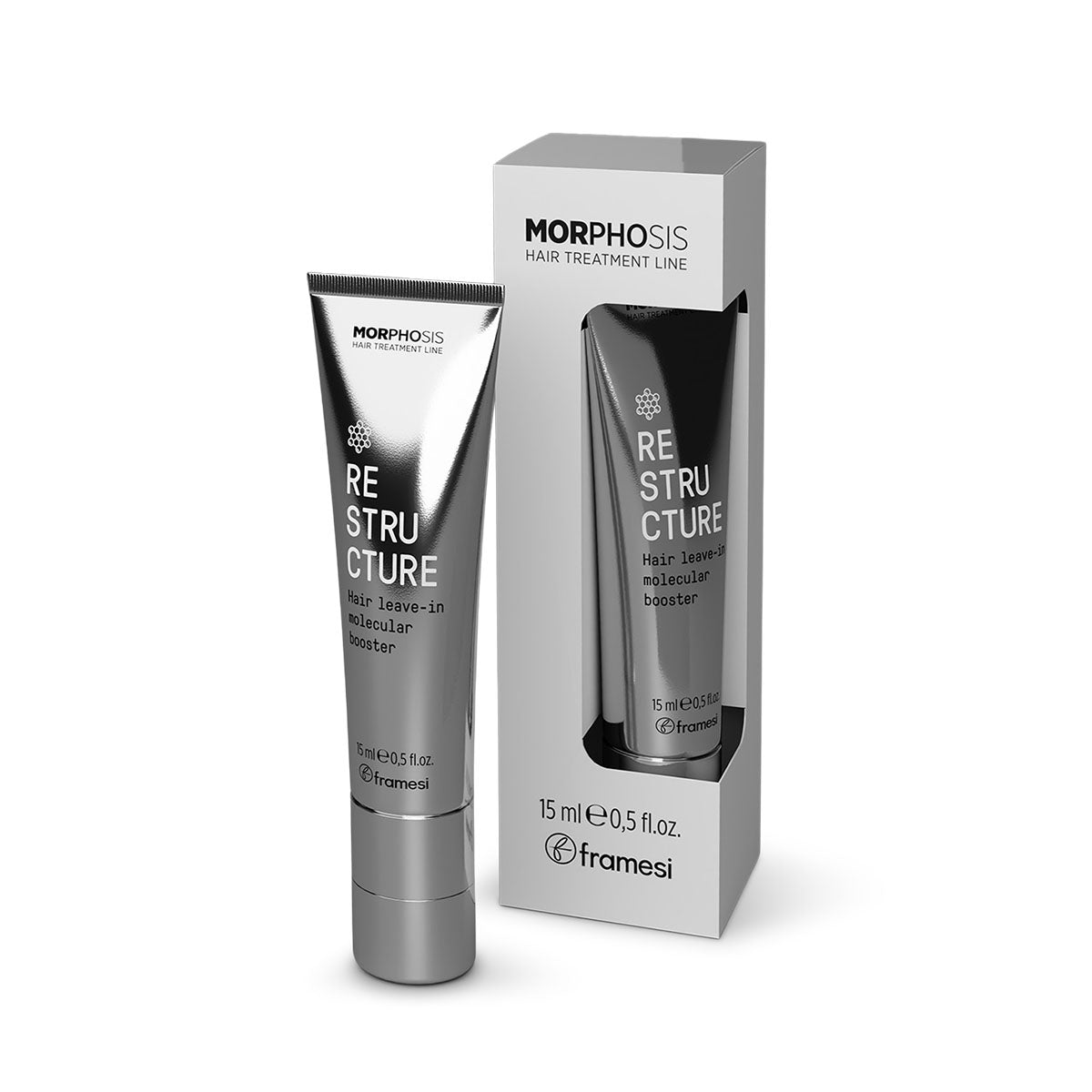Framesi Morphosis Restructure Leave-In Molecular Booster 15 ml, tratament molecular profesional fără clătire pentru repararea părului deteriorat și protecția împotriva ruperii firului de păr.