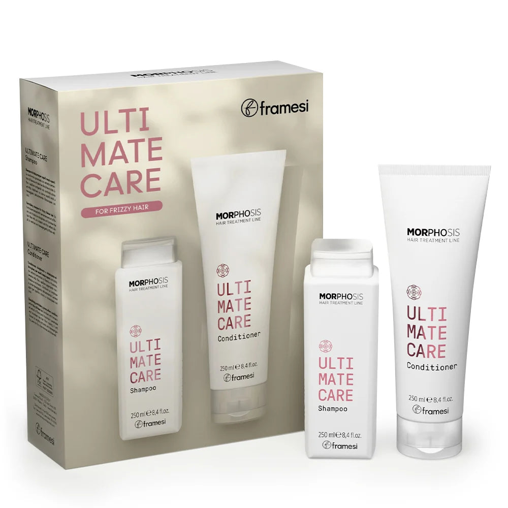 Framesi Morphosis Ultimate Care Kit 2x250ml – sampon si conditioner pentru par cret si frizzy. Domoleste efectul frizz, hidrateaza si defineste buclele. For Frizzy Hair.
