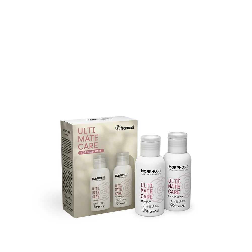 Framesi Morphosis Ultimate Care Kit 2x50ml – sampon si conditioner pentru par cret si frizzy. Domoleste efectul frizz, hidrateaza si defineste buclele. For Frizzy Hair.
