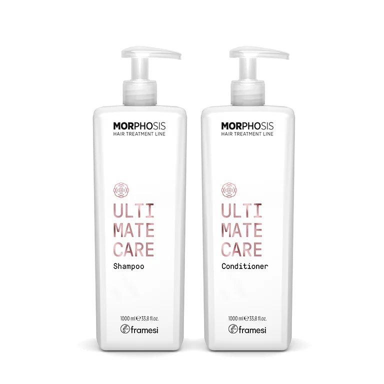 Framesi Morphosis Ultimate Care Sampon si Conditioner 1000ml cu pompa – pentru par cret si frizzy. Domoleste frizz-ul, hidrateaza si defineste buclele. For Frizzy Hair.
