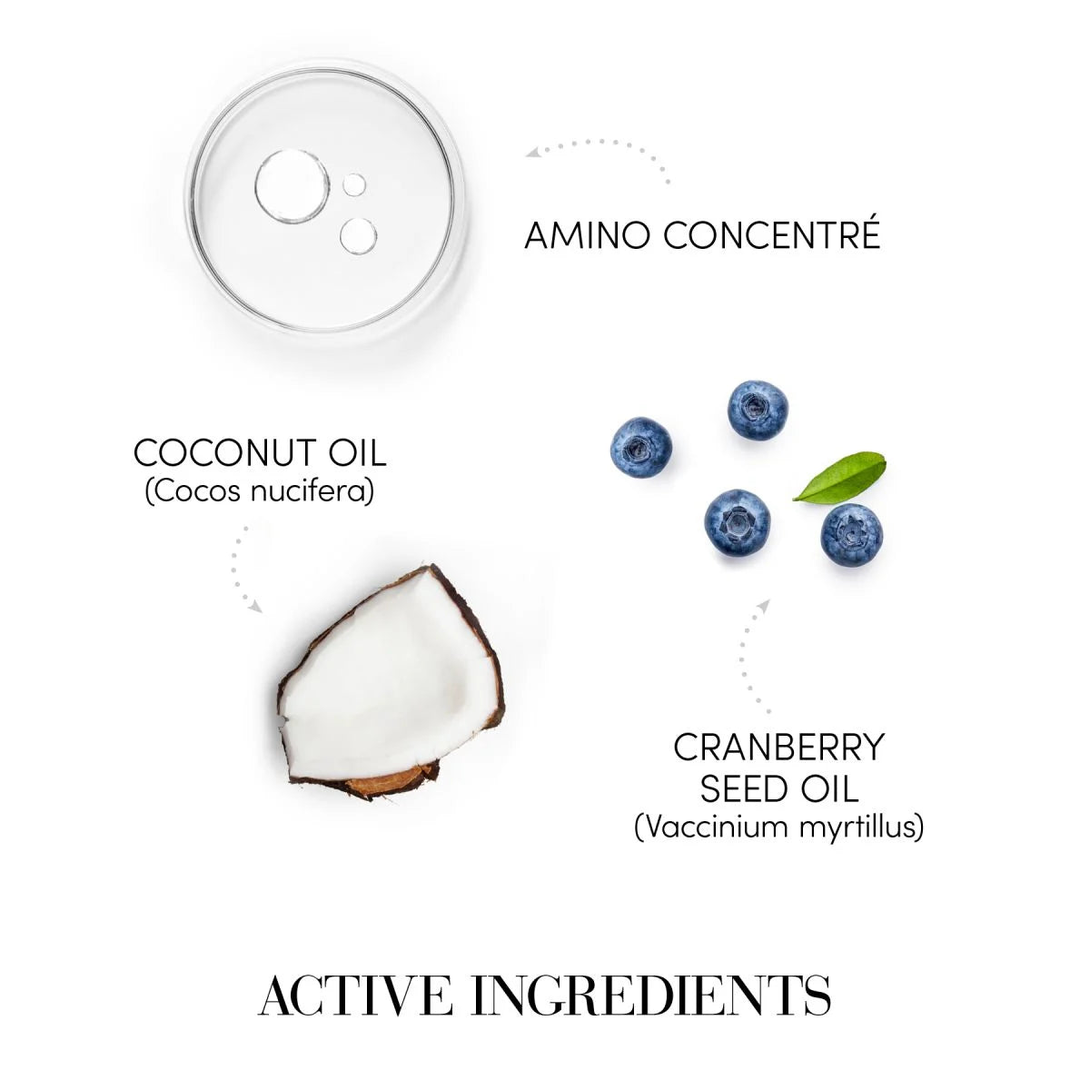 Medavita Choice Glowing – Ingrediente active: Amino Concentre, Coconut Oil (Cocos nucifera) si Cranberry Seed Oil (Vaccinium myrtillus) pentru stralucire intensa a parului.
