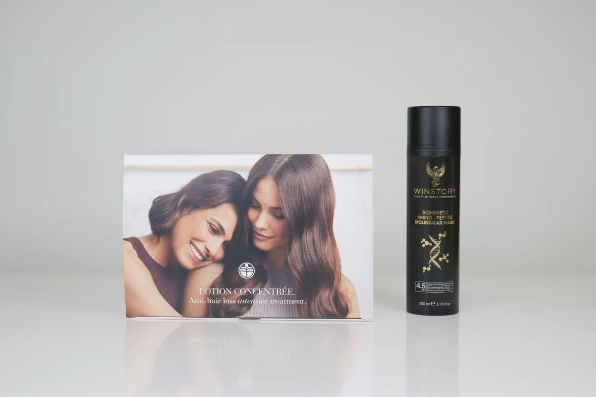 Set anticadere lifestyle: Medavita Lotion Concentree cu modele par lung stralucitor + Winstory Biomimetic Amino-Peptide Molecular Mask 200ml. Tratament intensiv anticadere par.
