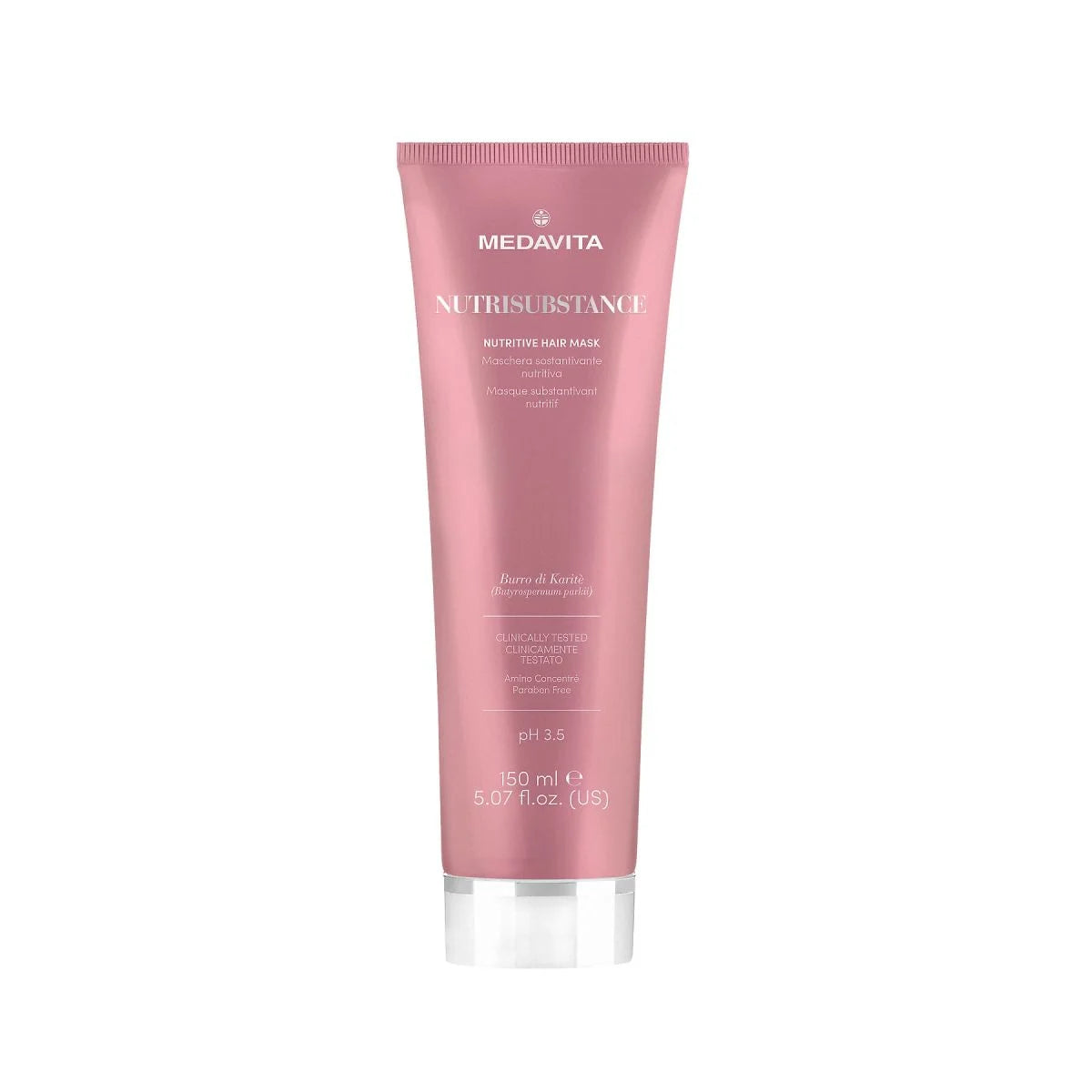 Medavita Nutrisubstance Masca Nutritiva 150ml pH 3.5 – Unt de Shea, Amino Concentre, Paraben Free, Clinically Tested. Hidratare si nutritie profunda par uscat.

