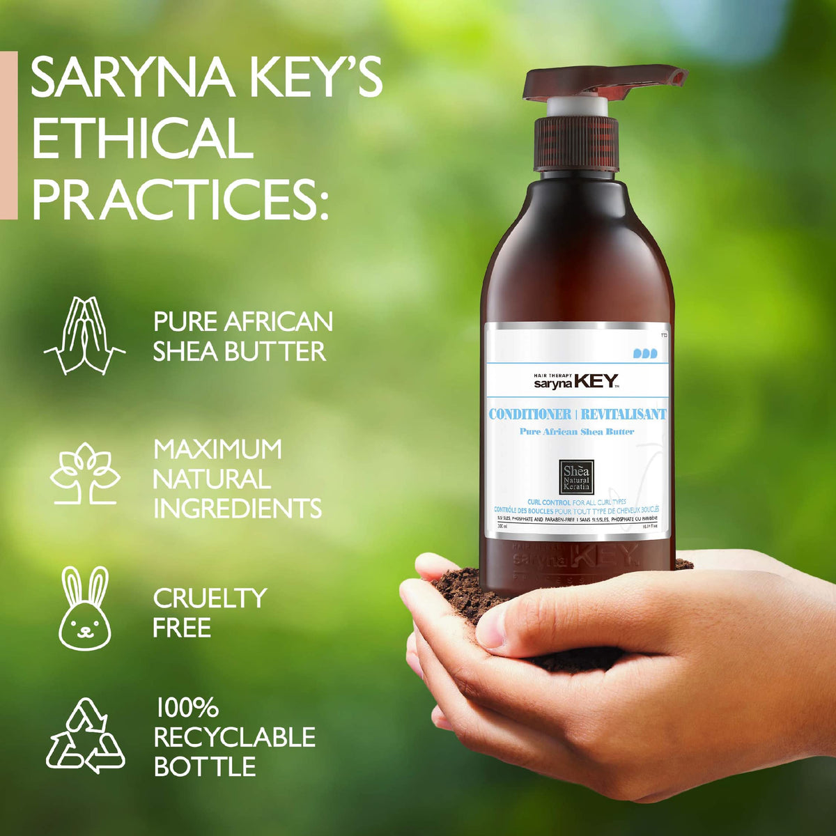 Saryna Key Curl Control Conditioner – unt de shea african pur, ingrediente naturale, cruelty-free si flacon 100% reciclabil. Produs etic pentru par cret si ondulat.

