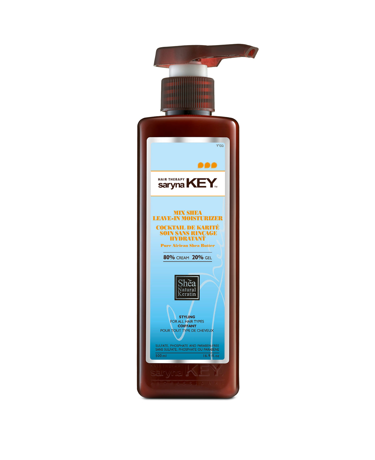 Saryna Key Mix Shea Leave-in Moisturizer 500ml – 80% crema si 20% gel cu unt de shea african pur pentru par cret si ondulat, fara sulfati si parabeni
