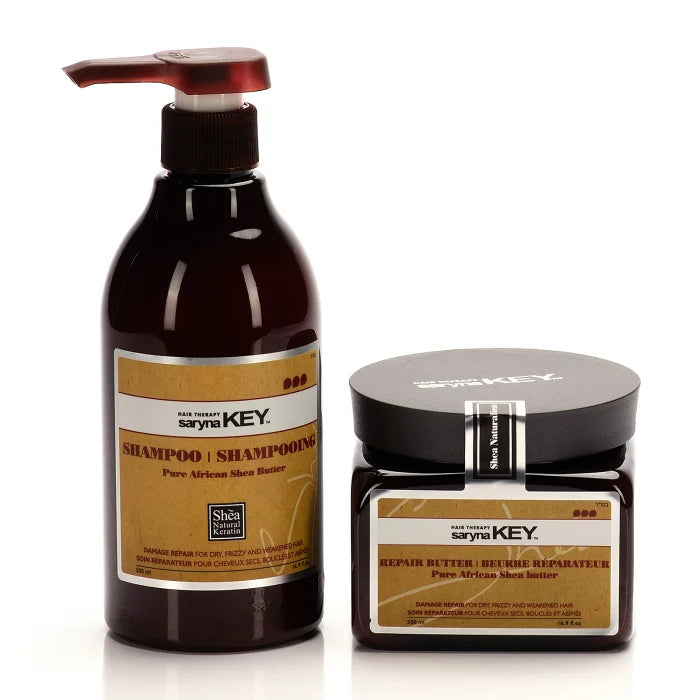 Saryna Key Damage Repair duo – sampon si unt reparator cu unt de shea african pur pentru par deteriorat, uscat, gros si cret. Repara, hidrateaza si protejeaza culoarea.
