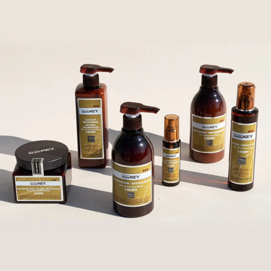 Saryna Key gama completa Damage Repair Light – sampon, conditioner, unt, ulei, gloss si leave-in cu unt de shea african pur pentru par fin, subtire si fragil.
