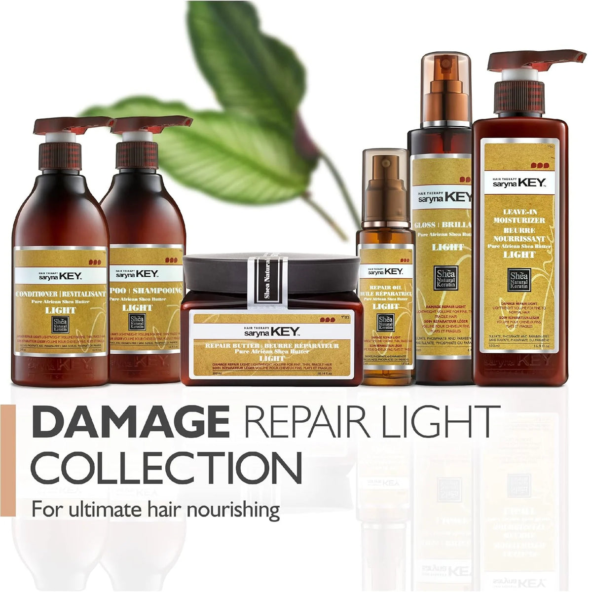 Saryna Key gama completa Damage Repair Light – sampon, conditioner, unt, ulei, gloss si leave-in cu unt de shea african pur pentru par fin, subtire si fragil.
