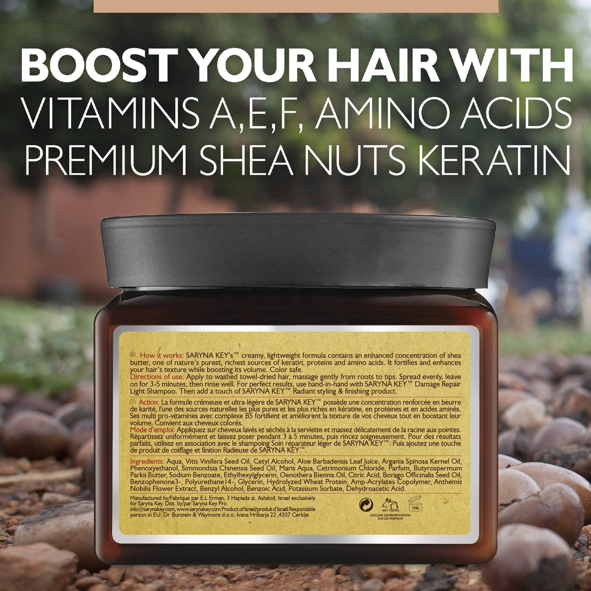 Saryna Key Damage Repair Repair Butter cu vitamine A, E, F, aminoacizi si keratina premium din nuci de shea african pur pentru par deteriorat, gros si cret. Color safe.
