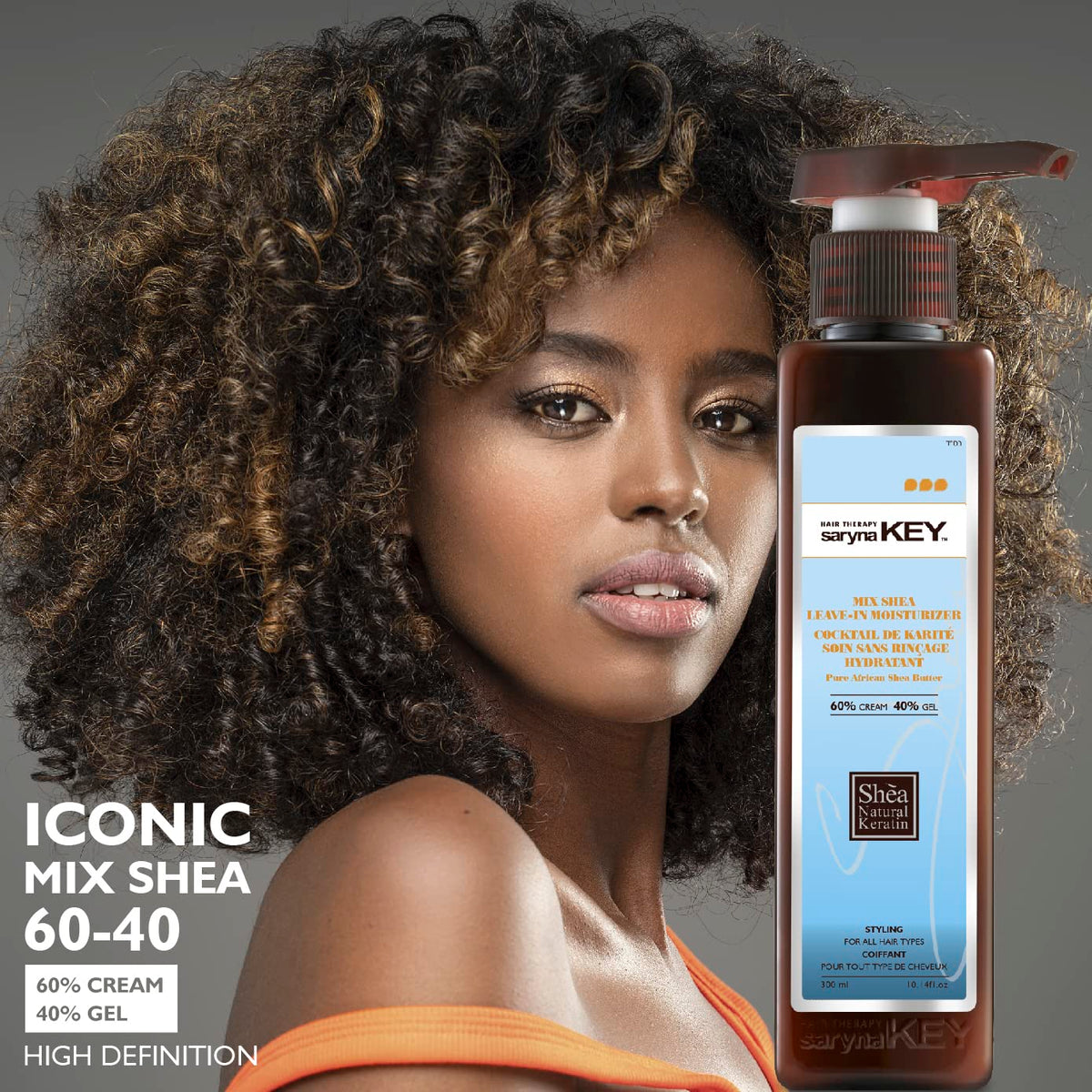 Saryna Key Mix Shea Leave-in Moisturizer 60% Crema 40% Gel – rezultat pe par cret cu bucle definite si voluminoase, High Definition, fara sulfati si parabeni
