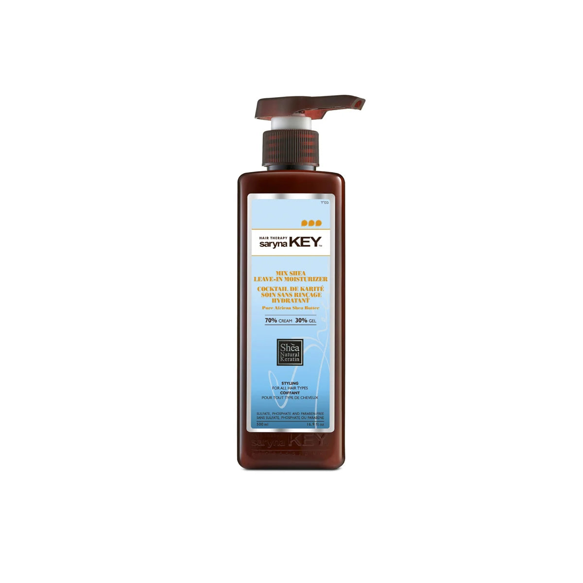 Saryna Key Mix Shea Leave-in Moisturizer 500ml – 70% crema si 30% gel cu unt de shea african pur pentru par cret si ondulat, fara sulfati si parabeni
