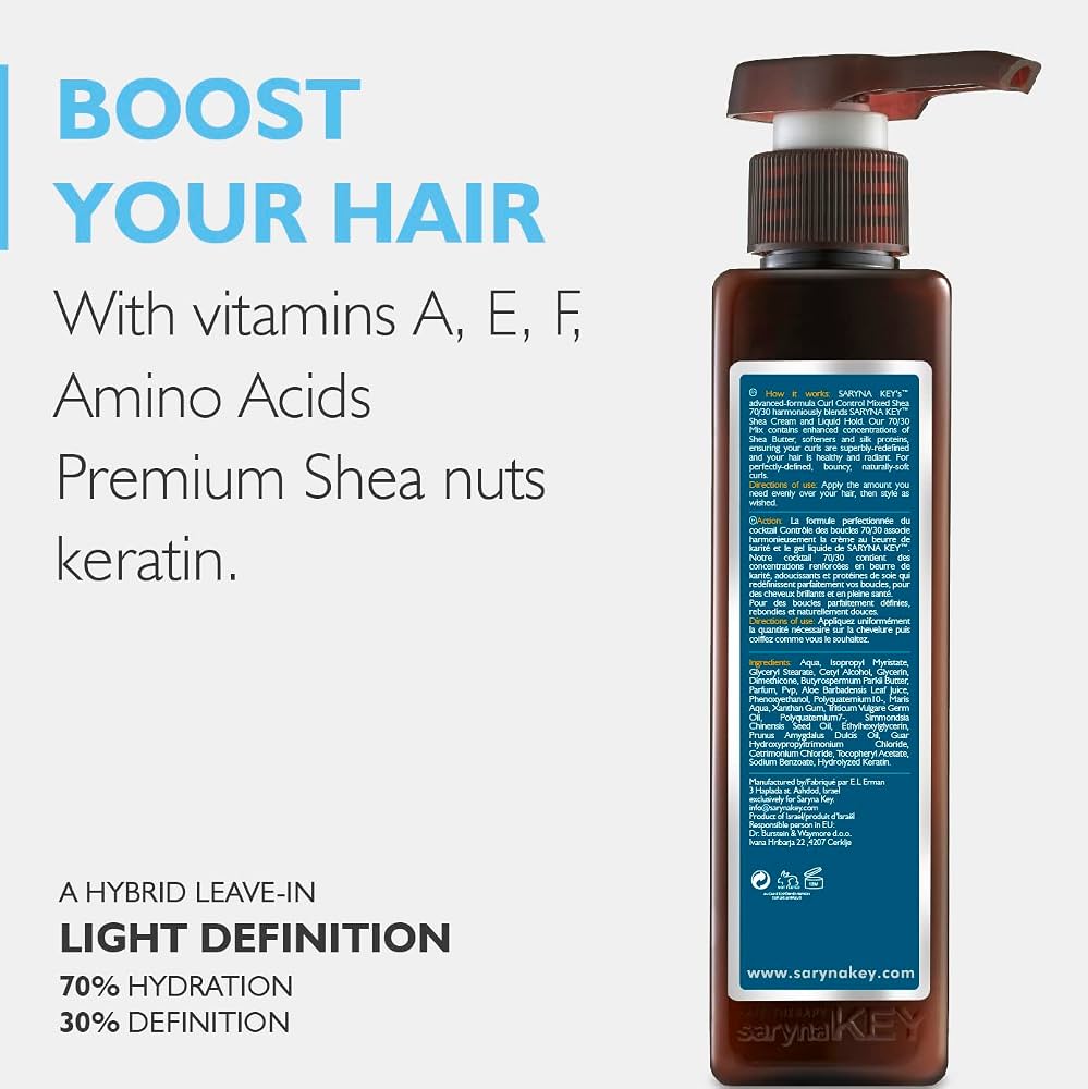Saryna Key Mix Shea Leave-in 70/30 – vitamine A, E, F, aminoacizi si keratina din nuci de shea premium, 70% hidratare si 30% definitie Light Definition
