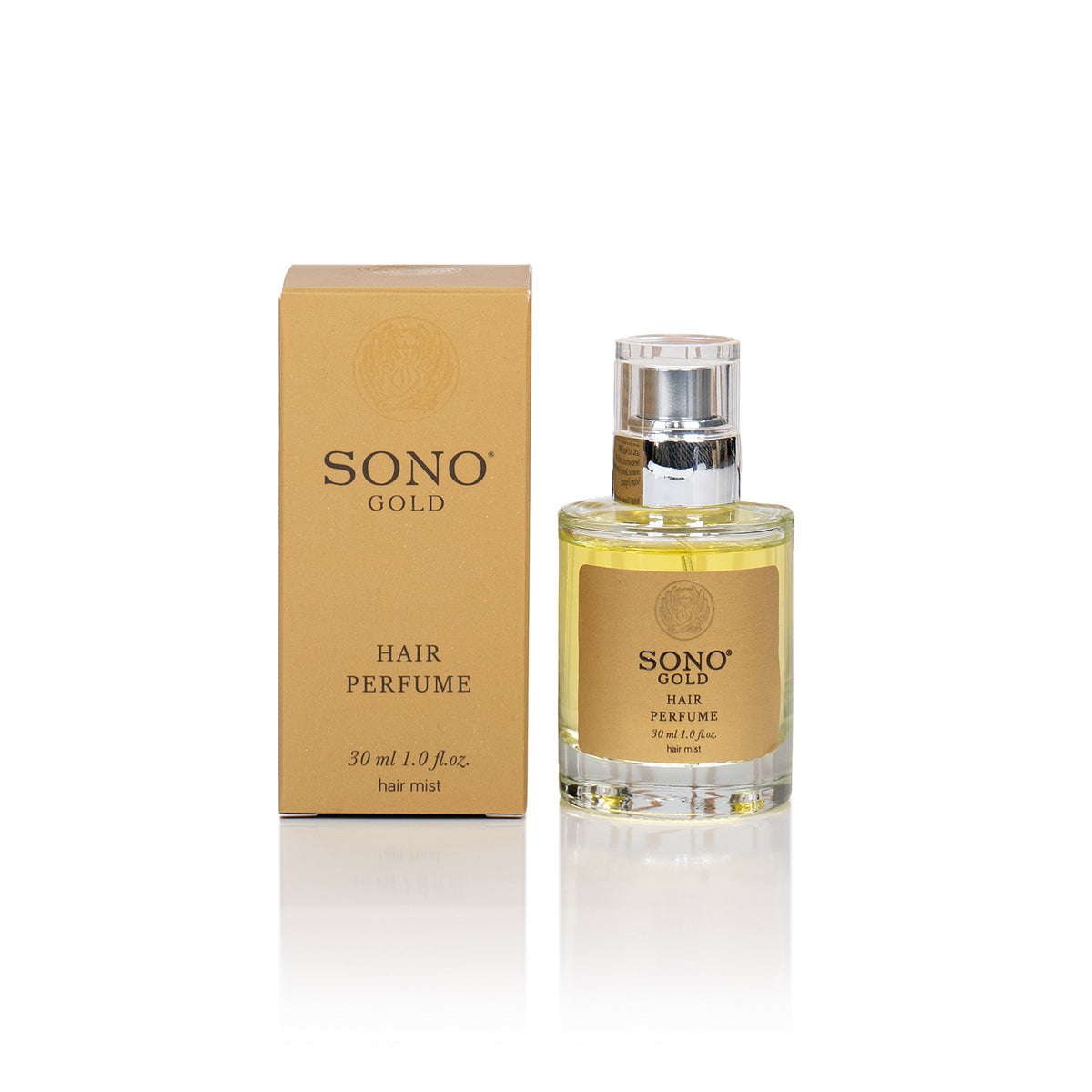 Sono Gold Hair Perfume 30ml cu cutie aurie premium – parfum pentru par cu note florale si orientale, uleiuri naturale. Hidrateaza, luciu si arome persistente toata ziua.
